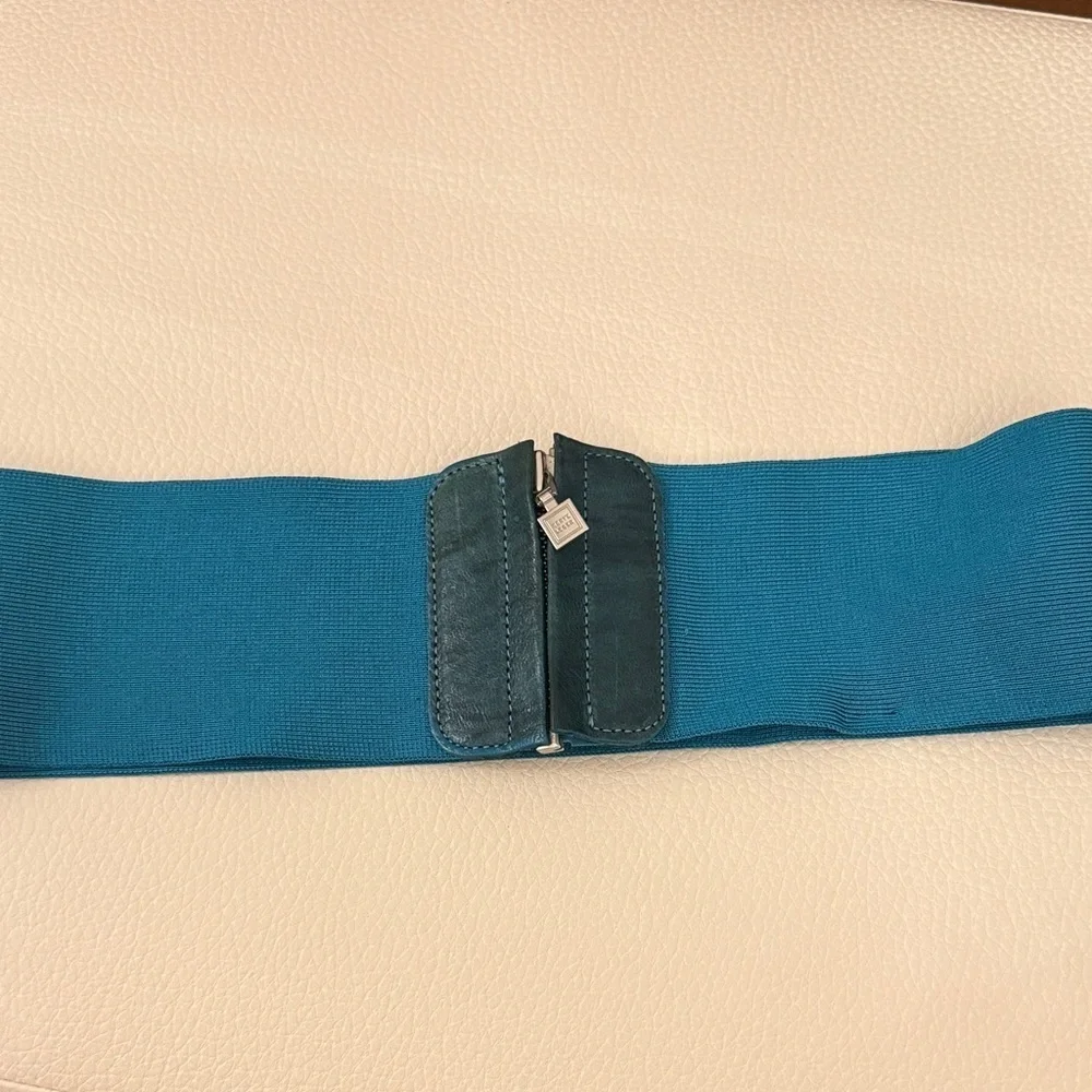 Herve Leger Teal Leather Zipper Accent Belt authentic